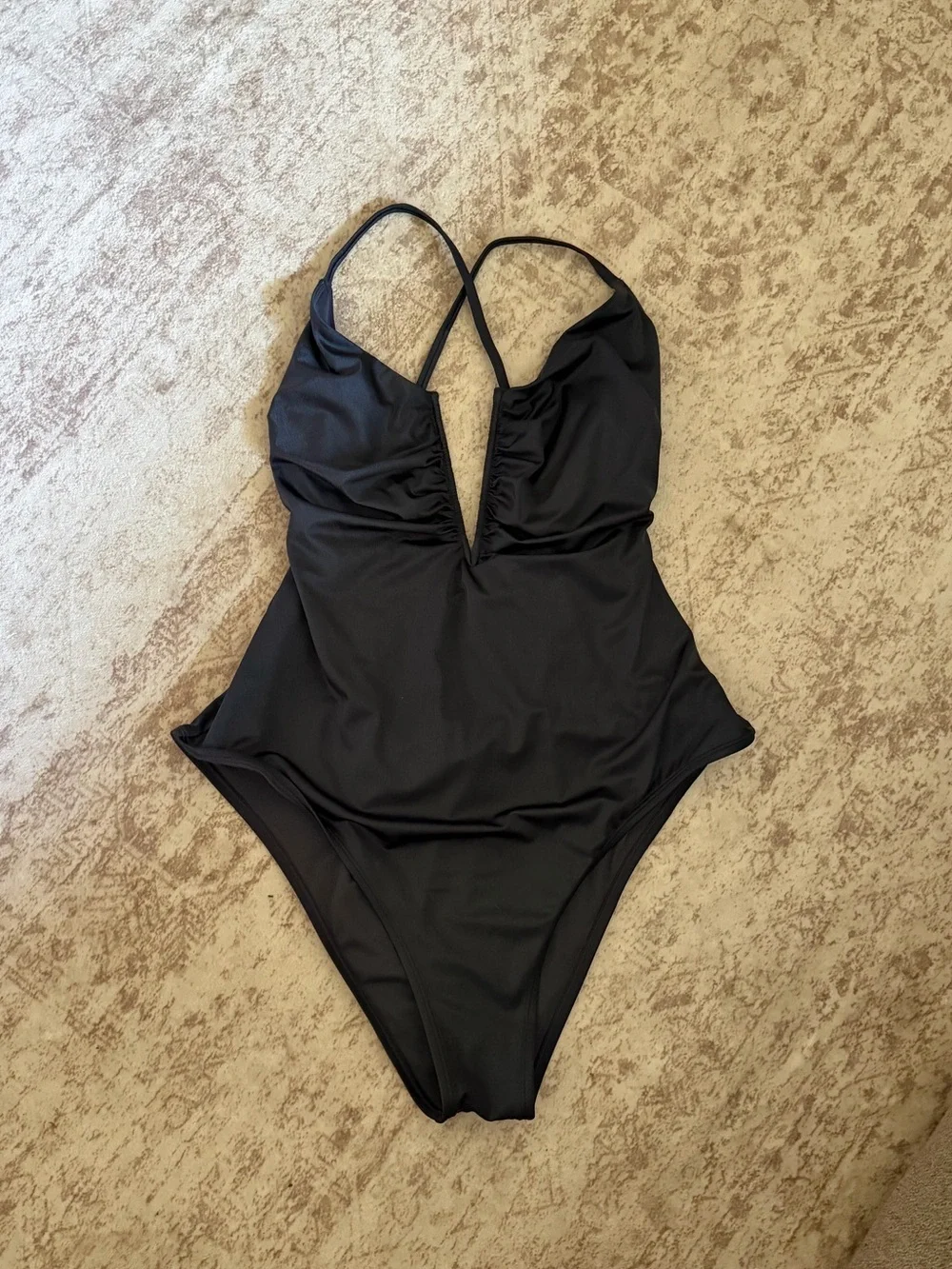 Shade & Shore Women's Shirred V-Wire Plunge One Piece Swimsuit XL Dark Grey